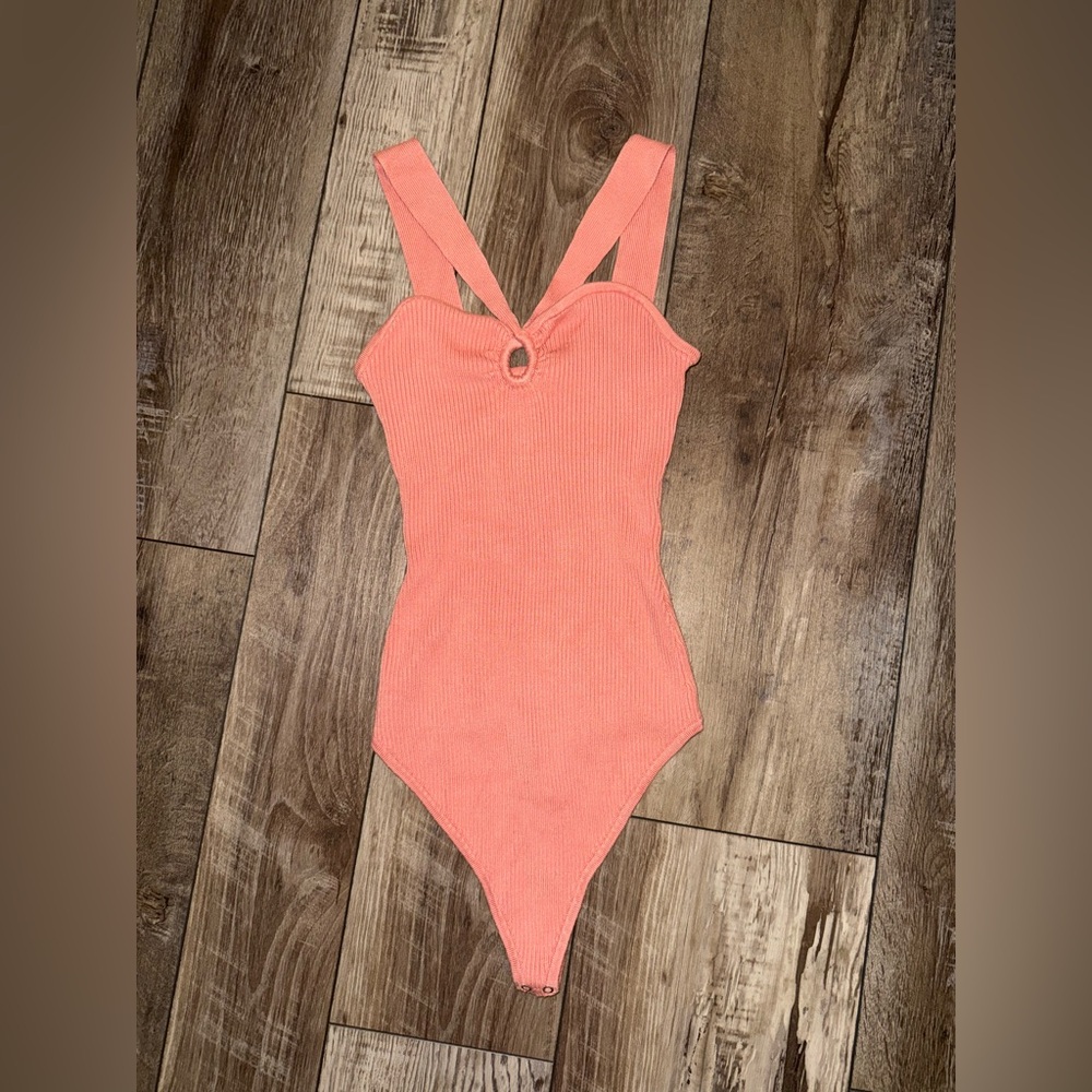 Abercrombie & Fitch Coral Ribbed Tank Bodysuit